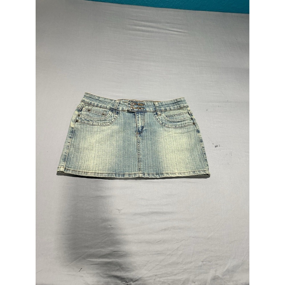 Miss Posh Y2K Denim Light‎ Wash Distressed Mini Skirt 12